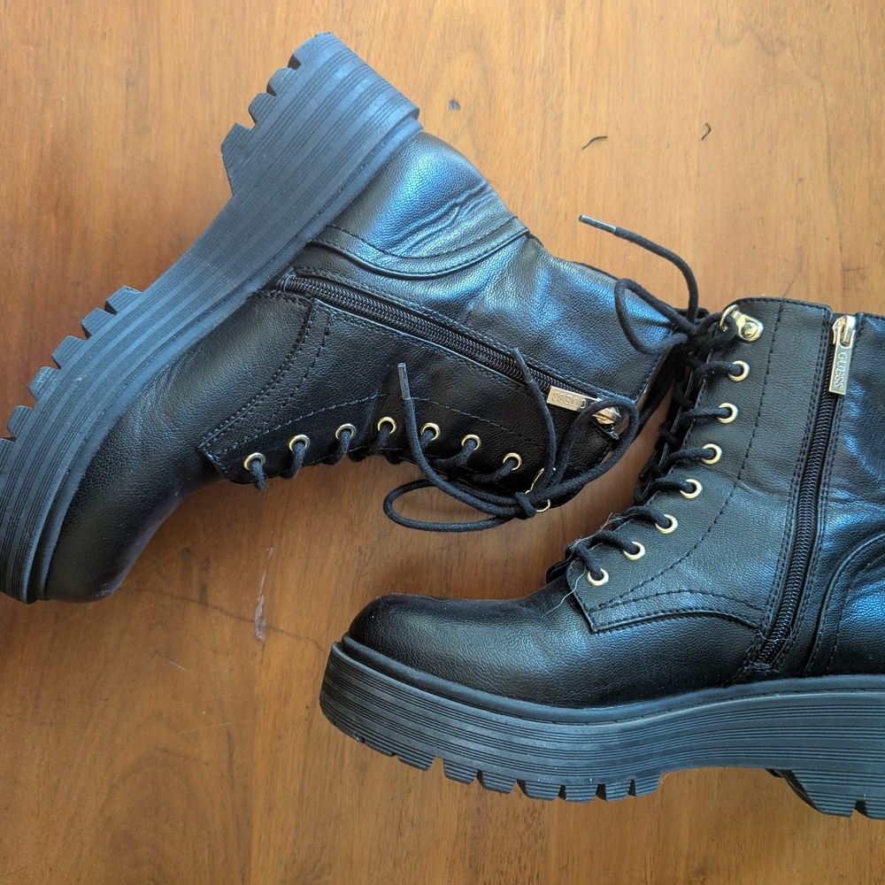 Guess Brand Black Combat Moto Boots with Rugged Sole - Picture 10 of 13
